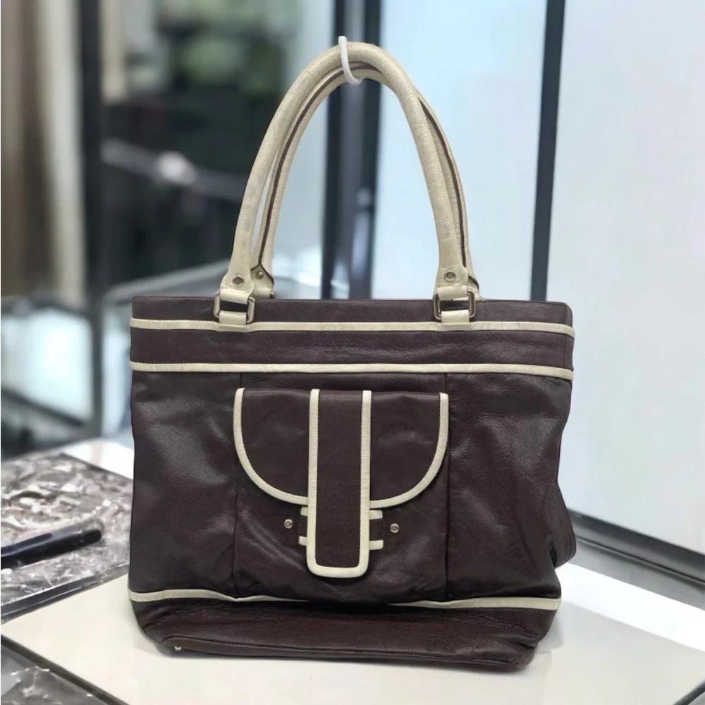 Kate Spade New York Womens Brown Leather Inner Zip Pocket Double Handle Tote Bag